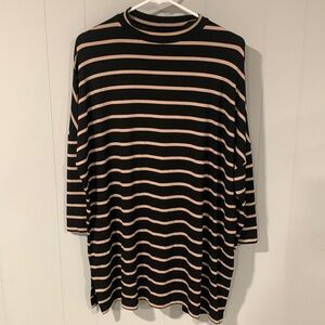 Masai Viscose-Blend Black and Tan Striped 3/4 Sleeve Top Size Large